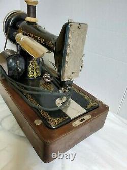 ANTIQUE SINGER Manufacturing Electric Sewing Machine with Bentwood Case BU7-E