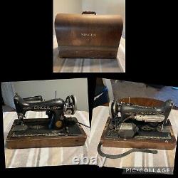 ANTIQUE SINGER SEWING MACHINE 1924 MODEL 99-13/ B. T. 7 & Travel Wooden Case