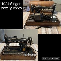 ANTIQUE SINGER SEWING MACHINE 1924 MODEL 99-13/ B. T. 7 & Travel Wooden Case