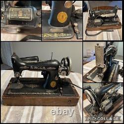 ANTIQUE SINGER SEWING MACHINE 1924 MODEL 99-13/ B. T. 7 & Travel Wooden Case