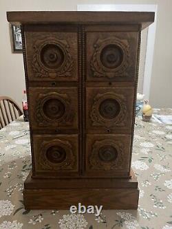 ANTIQUE SINGER SEWING MACHINE 6 DRAWER TIGER OAK Spool Sewing CABINET