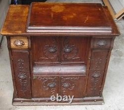 ANTIQUE VINTAGE Singer 127 Treadle Sewing Machine in Ornate Drawing Room Cabinet