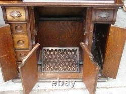ANTIQUE VINTAGE Singer 127 Treadle Sewing Machine in Ornate Drawing Room Cabinet