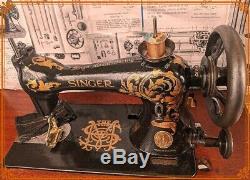 Amazing Antique Singer 15-31 industrial treadle sewing machine, accessories, c1904