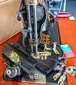 Amazing Antique Singer 15-31 industrial treadle sewing machine, accessories, c1904