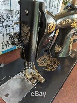 Amazing Antique Singer 15-31 industrial treadle sewing machine, accessories, c1904