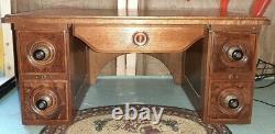 Antique 1875 SINGER TREADLE SEWING MACHINE 5 DRAWER WOOD CABINET Table Bed Etc