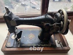 Antique 1887 Singer Treadle Sewing Machine with Coffin Box Cover Original