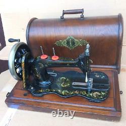 Antique 1889 Singer 12K fiddle base hand crank Machine with Ottoman Carnations