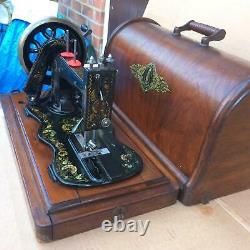 Antique 1889 Singer 12K fiddle base hand crank Machine with Ottoman Carnations
