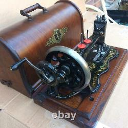 Antique 1889 Singer 12K fiddle base hand crank Machine with Ottoman Carnations