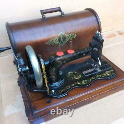 Antique 1889 Singer 12K fiddle base hand crank Machine with Ottoman Carnations