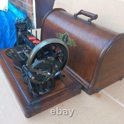 Antique 1889 Singer 12K fiddle base hand crank Machine with Ottoman Carnations