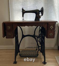 Antique 1892 Singer Coffin Top Treadle Sewing Machine withTable, Pickup Only