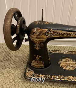 Antique 1892 Singer Sewing Machine Cast Iron Hand Cranked Manual Rare Find LOOK