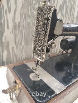 Antique 1896 Singer Model 27 Electric Conversion Sewing Machine With Wood Case
