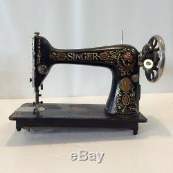Antique 1899 Singer Sewing Machine Gold Black Red with Wheel Ornate Plates