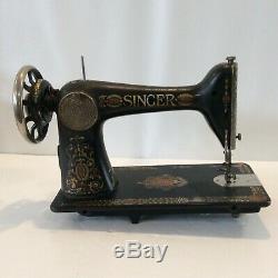 Antique 1899 Singer Sewing Machine Gold Black Red with Wheel Ornate Plates