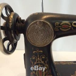 Antique 1899 Singer Sewing Machine Gold Black Red with Wheel Ornate Plates