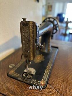 Antique 1900's Singer Red Eye Treadle Sewing Machine with Cabinet & Iron Base