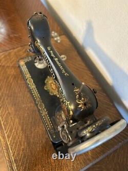 Antique 1900's Singer Red Eye Treadle Sewing Machine with Cabinet & Iron Base