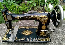 Antique 1901 Singer Model 27 Sewing Machine Gingerbread Tiffany Decals Working