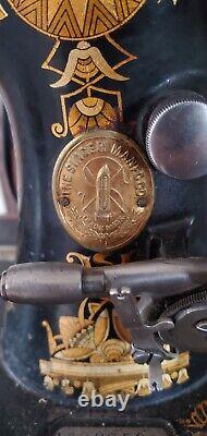 Antique 1905 Singer Sewing Machine Gold Designs + Case+2 Buttonhole Attachments
