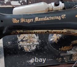 Antique 1905 Singer Sewing Machine Gold Designs + Case+2 Buttonhole Attachments