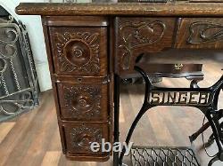 Antique (1906) singer ginger bread treadle sewing machine cabinet only