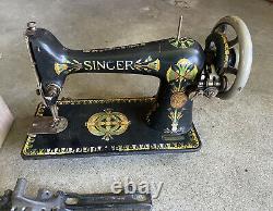 Antique 1908 Treadle Singer Lotus Decal Sewing Machine Model 66 Nice Condition
