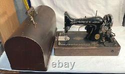 Antique 1910 SINGER SEWING MACHINE Motorized MODEL 66 + DOME CASE & KEY Oil Can