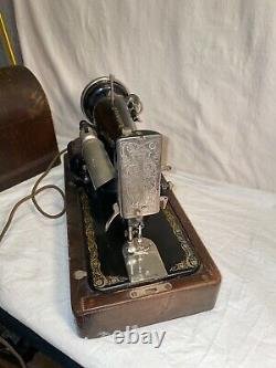 Antique 1910 SINGER SEWING MACHINE Motorized MODEL 66 + DOME CASE & KEY Oil Can