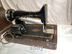 Antique 1910 SINGER SEWING MACHINE Motorized MODEL 66 + DOME CASE & KEY Oil Can