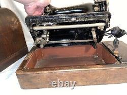 Antique 1910 SINGER SEWING MACHINE Motorized MODEL 66 + DOME CASE & KEY Oil Can