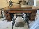 Antique 1910 Singer Sewing Machine With Oak Treadle Cabinet Includes Accessories