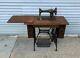 Antique 1910 Singer Sewing Machine With Treadle Oak Cabinet Cast Iron Base