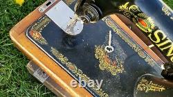Antique 1910 Singer Treadle Red Eye Sewing Machine Travel machine with Case Key