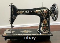 Antique 1911 Singer Red Eye Treadle Sewing Machine Black Floral Model Needle