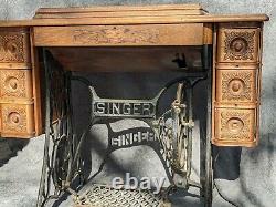 Antique 1914 Singer Redeye Treadle 6 Drawer Sewing Machine Oak #G3873739
