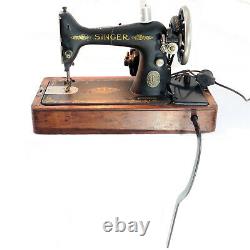 Antique 1918 Singer 99 Electric Portable Sewing Machine & Bentwood Case