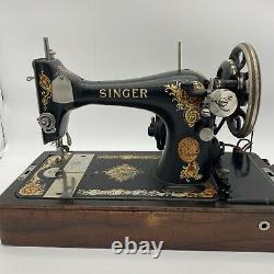 Antique 1919 Singer Sewing Machine Model 128 With Singer Motor And Wood Case