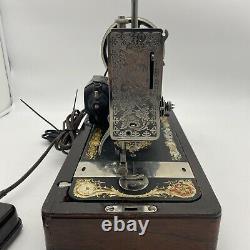 Antique 1919 Singer Sewing Machine Model 128 With Singer Motor And Wood Case