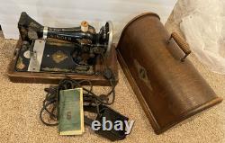 Antique 1920 Singer 228 Portable Sewing Machine With Book/Case/Pedal