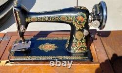 Antique 1920 Singer Red Eye Treadle Sewing Machine & Ornate Cabinet (shipg optn)