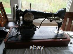 Antique 1920's Singer Sewing Machine Knee Bar Bentwood Case + key + Accessories