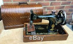 Antique 1927 Singer 128K Hand crank Sewing machine with Rococo decals