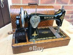 Antique 1927 Singer 128K Hand crank Sewing machine with Rococo decals