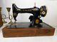 Antique 1930 Iron Singer 99 Electrified Sewing Machine Wood Case W Key & Access