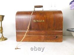 Antique 1930 Iron Singer 99 Electrified Sewing Machine Wood Case w Key & Access