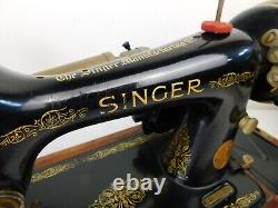 Antique 1930 Iron Singer 99 Electrified Sewing Machine Wood Case w Key & Access